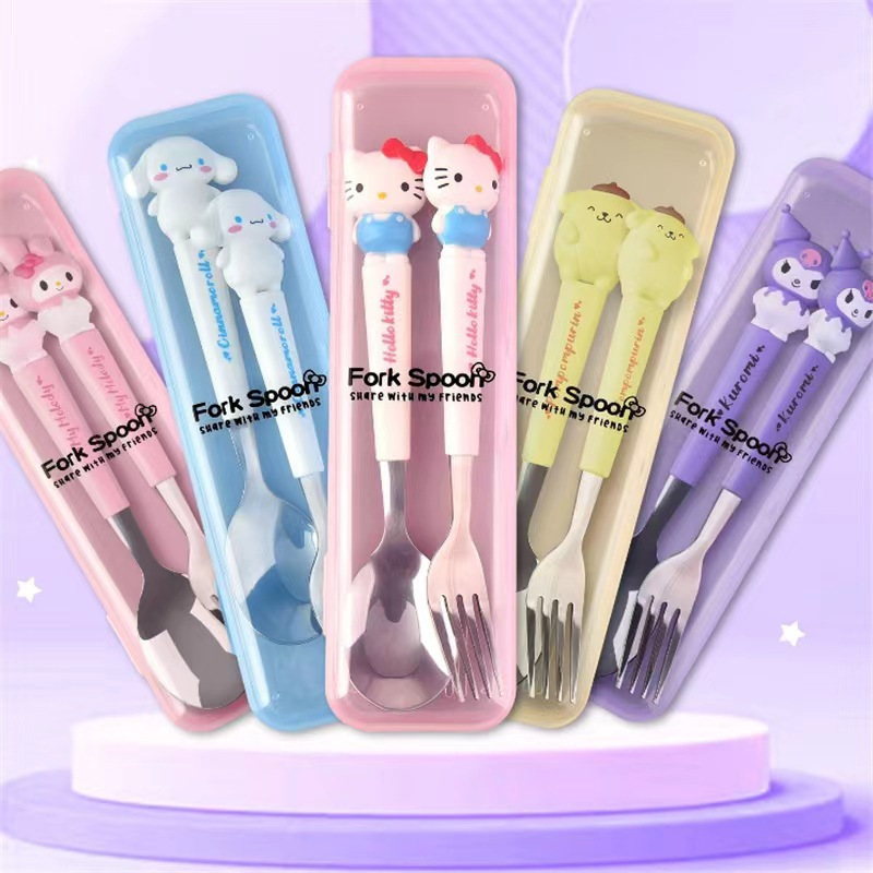 Cute Fork and Spoon Kuromi Melody Tableware Set Children's Cartoon Tableware Kindergarten Home Tableware