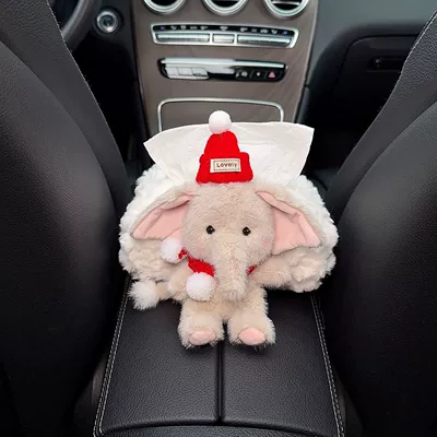 Box In-Car Armrest Box Multifunctional – Car tissue box/set - l-red-hat-red-scarf-gray-elephant-armrest-white-velvet-bag