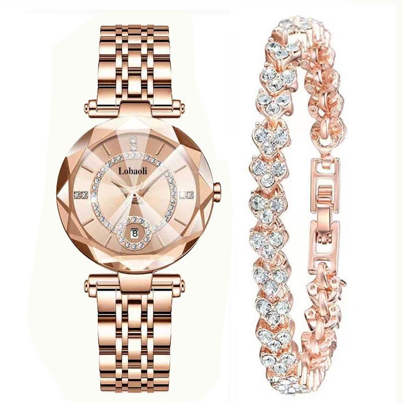 Reloj de cuarzo chapado en oro para mujer, reloj de pulsera retro con correa de cuero y aleación simple de alta calidad, con incrustaciones de diamantes, para estudiantes de secundaria.