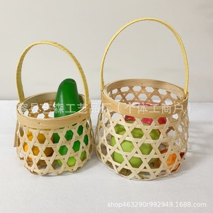 Chinese Style Folk Bamboo Basket Full Moon Wedding Candy Small Bamboo Basket Gift Basket Accompanying Gift Wrapping Basket Picking Fruit Basket