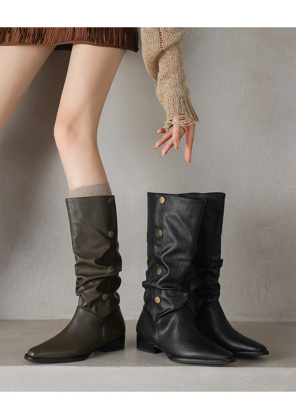 CHIKO Courage Pointy Toe Block Heels Knee High Boots | Women Shoes