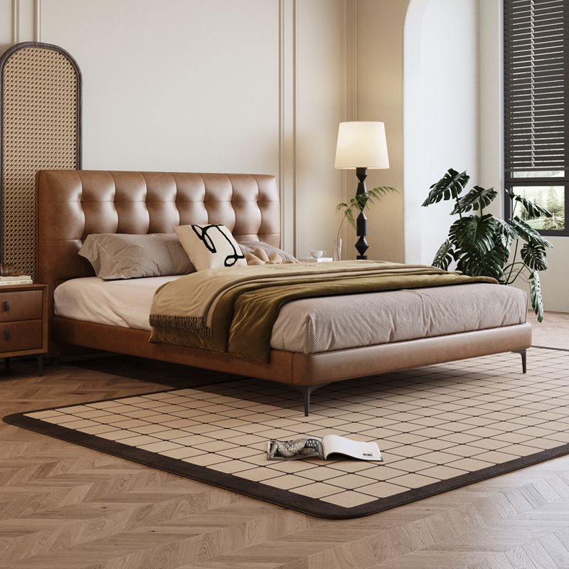 New Italian Light Luxury Genuine Leather Double Bed Master Bedroom Modern Simple Oil Wax Leather Genuine Leather Wedding Bed Small Apartment Nishixin