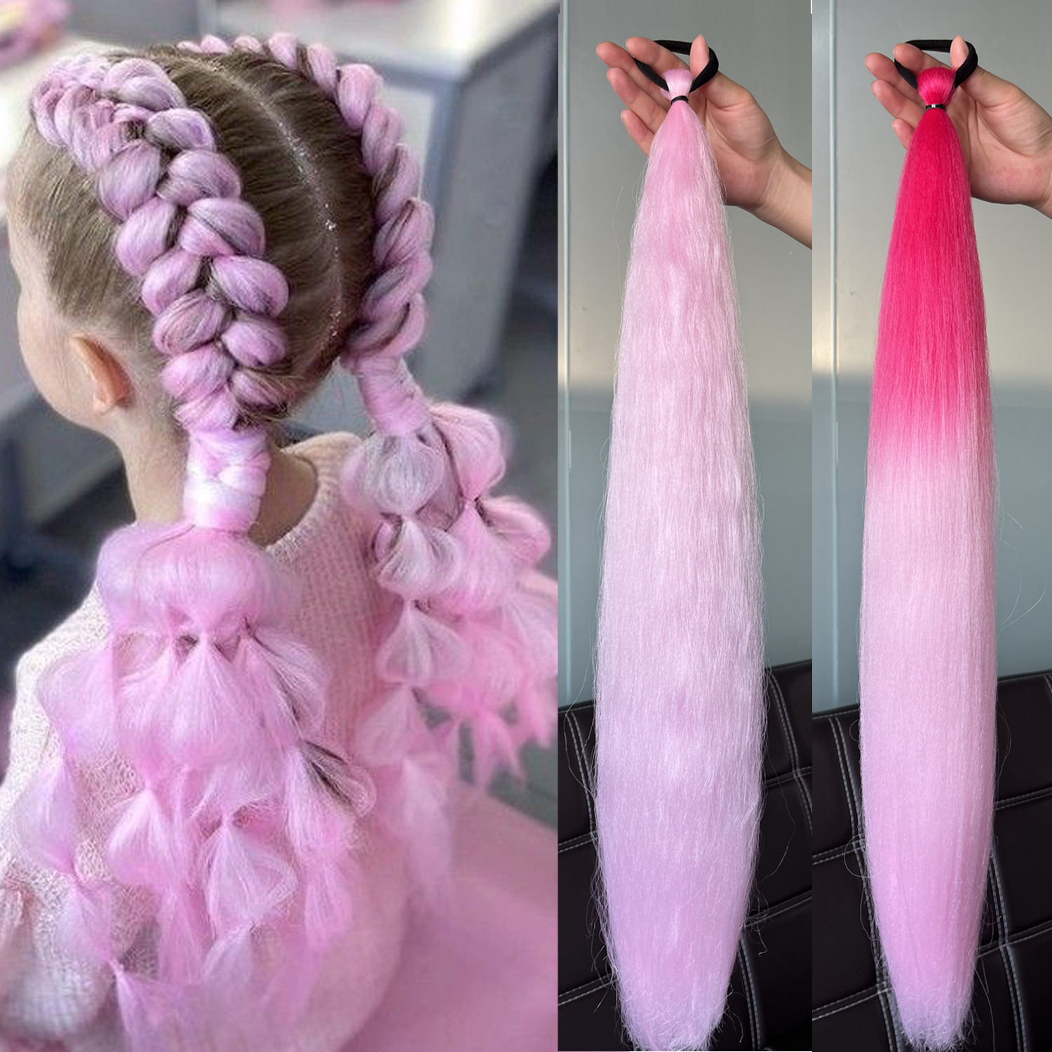 2 piezas de niños niñas pelucas elásticas pelucas de cola de caballo boxeo trenzas de cuerda elástica colorida trenzas de cola de caballo trenzas