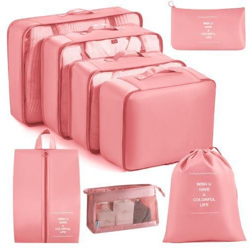 Set de bolsas de viaje de sarga, organizadores de ropa 6–8 piezas para maleta.