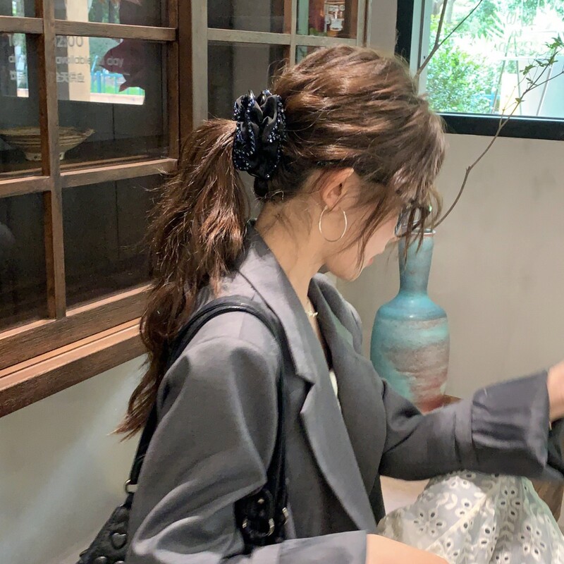 轻奢精致布艺褶皱丸子夹网红新款花苞抓夹后脑勺半扎发夹百搭头饰|undefined