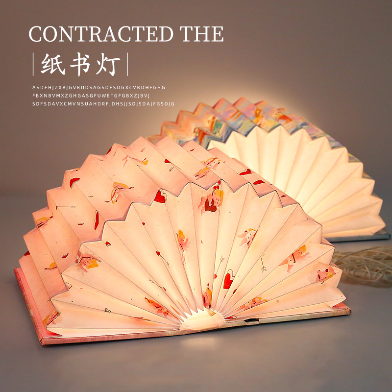 Creative Folding Book Page Lamp That Lights Up, Book Lamp for Room Ambiance Decoration, Creative Desktop Ornament, Romantic Night Light