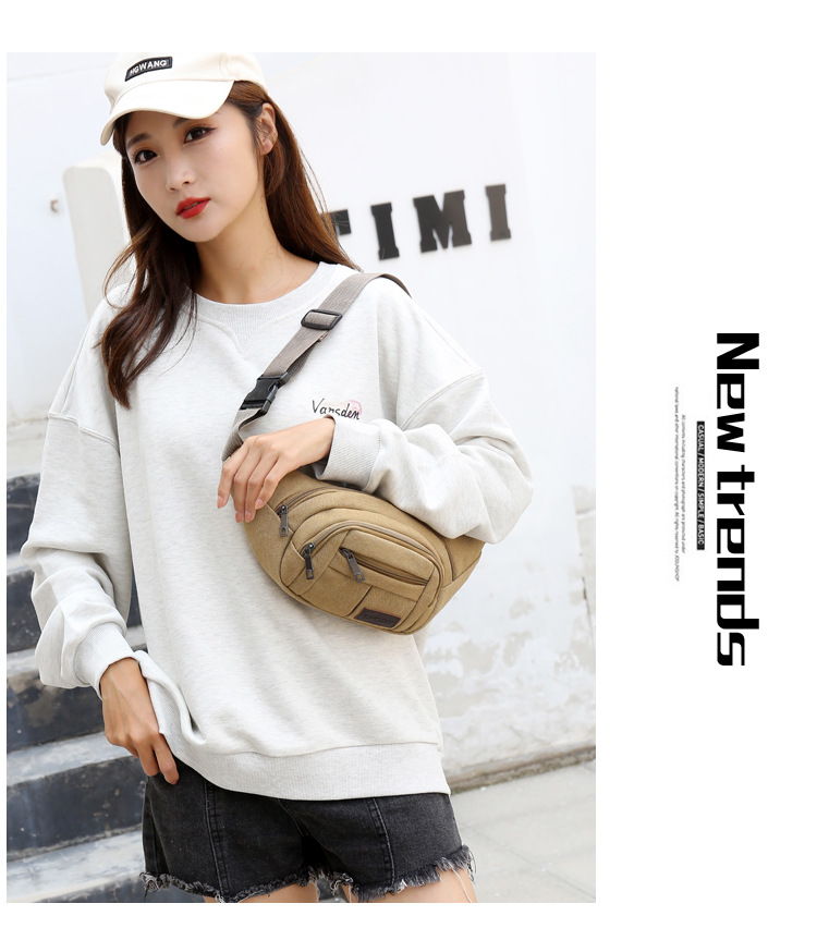 Men's construction site work close-fitting waist bag, wear-resistant canvas, crossbody mobile phone, loose change, crossbody single-shoulder convenient multi-layer bag undefined