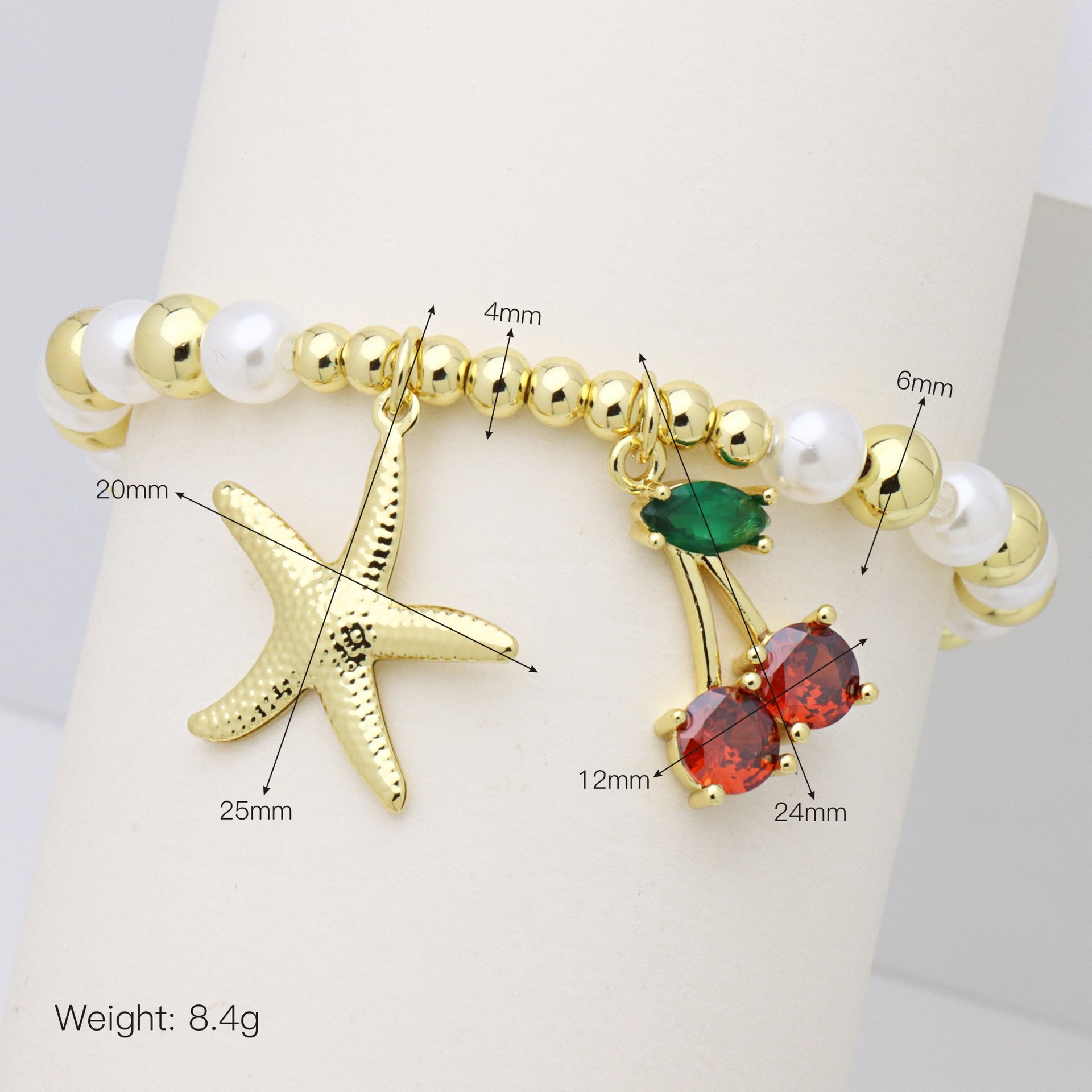 Women's Gender Vintage Style Classic Style Cherry Starfish Heart Shape Artificial Pearl Copper Ball Chain Beaded Bracelets Wholesale