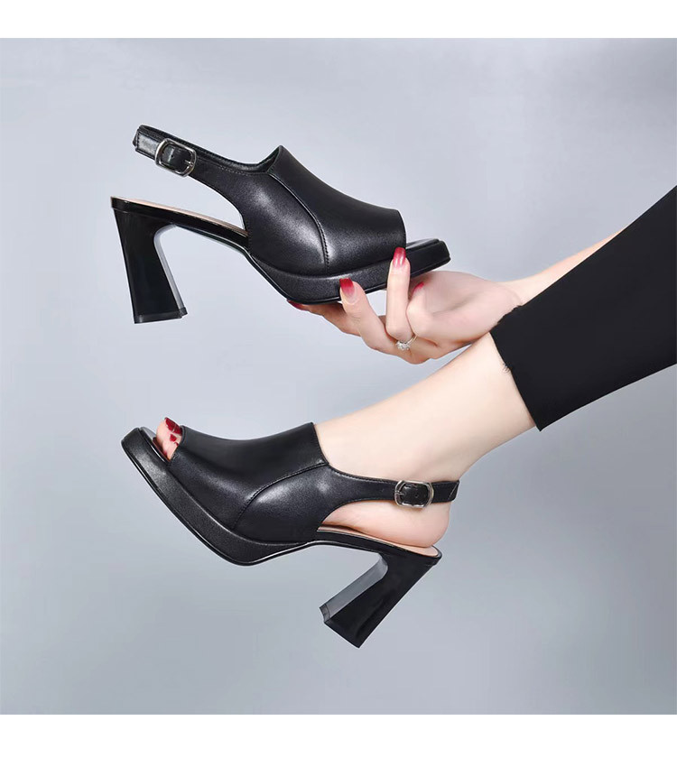 Sandal cao gót nữ da thật quai đơn mũi nhọn gót vuông đế dày kiểu La Mã gót 8 cm — Chiều cao gót 8cm màu đỏ tía chi tiết 3