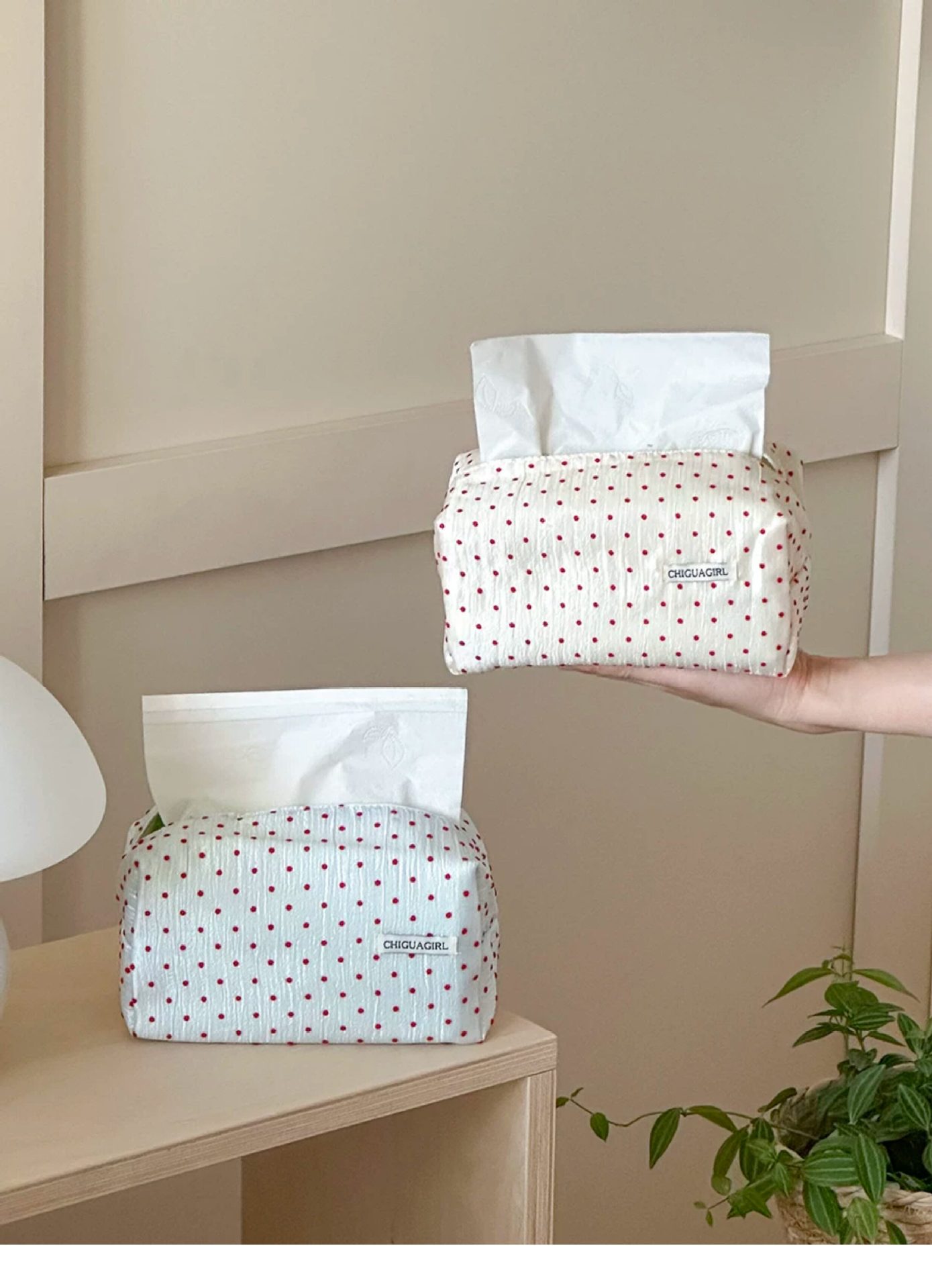 Nordic-style polka dot tissue box, fabric rectangular countertop home storage box, Korean-style ins tissue box decoration