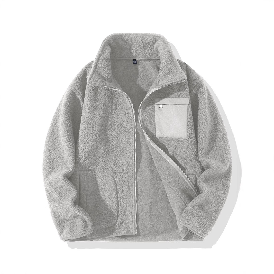 Men's Fleece Jacket Stand Collar Winter Cardigan For Men_voghion.com
