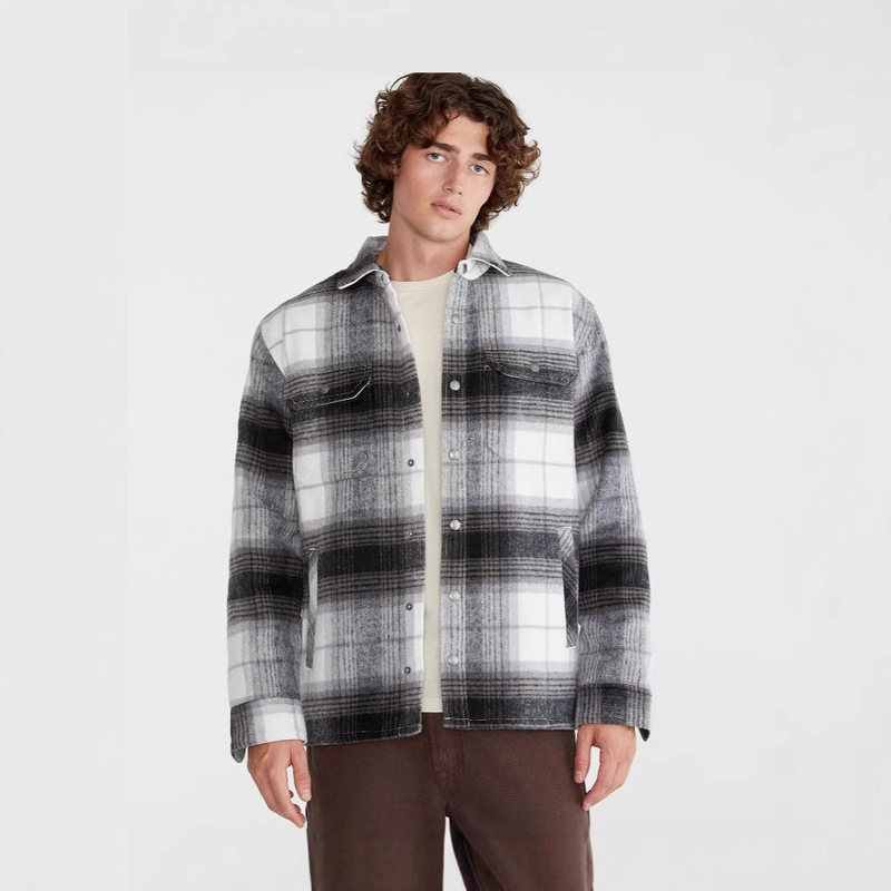 Men's Flannel Quilted Shirt Quilted Jacket Coat