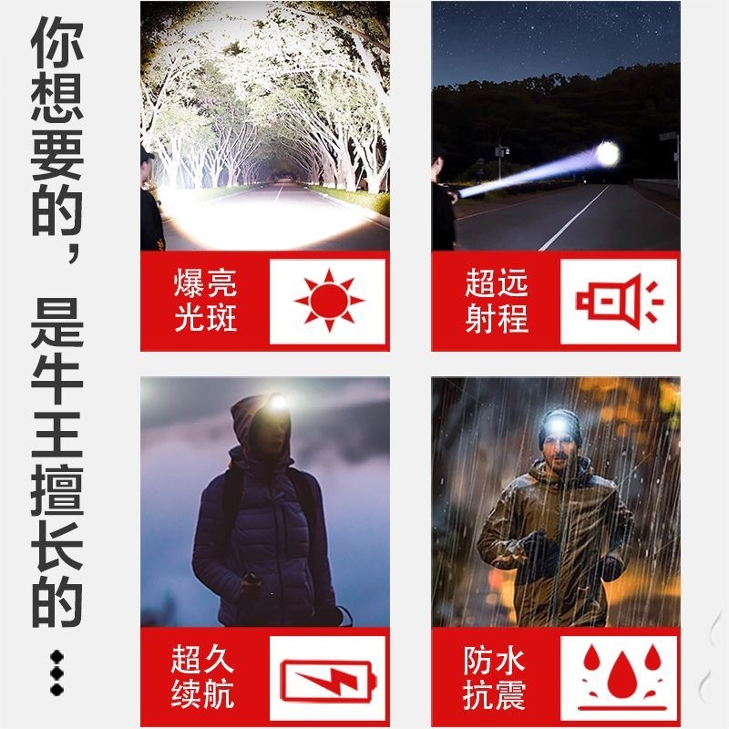 High-intensity rechargeable, ultra-bright, long-lasting headlamp, suitable for night fishing, lithium battery flashlight, and outdoor lighting.