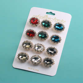 跨境专供服饰百搭多色水钻纱巾固定扣时尚优雅彩色民族风胸针徽章