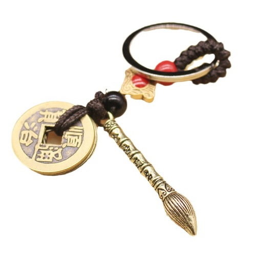 Keychain Real Copper Five Emperors Money Pagoda Gold List Nomination Pen Car Key Pendant Supplies Decoration Men's Street Stall