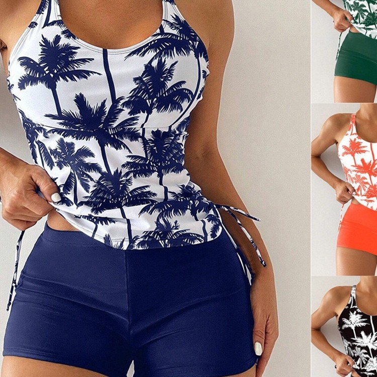 2025 European and American New Foreign Trade Cross-Border Printed Sexy Tight-Fitting Backless Drawstring Belly-Covering Slimming Split Swimsuit for Women