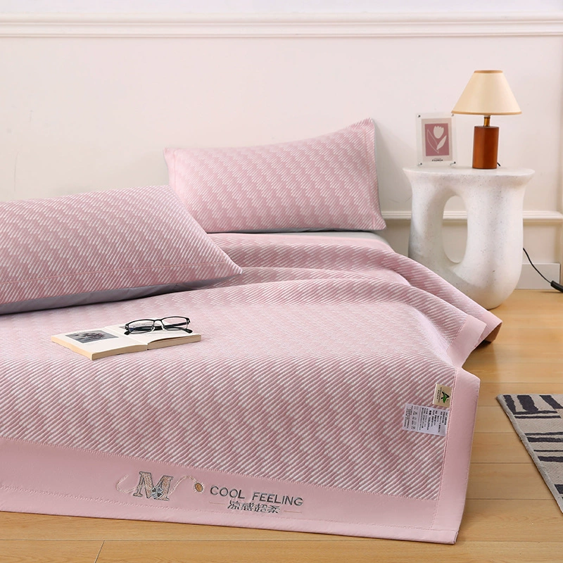 Summer popular silk mat ice bean mat three-piece set jacquard small ice bear series cold bean machine washable soft mat