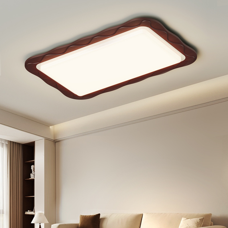 Lámpara principal de sala de estar de estilo antiguo, lámpara de techo de grano de madera de nogal, habitación retro japonesa, dormitorio, base de decoración redonda de madera maciza