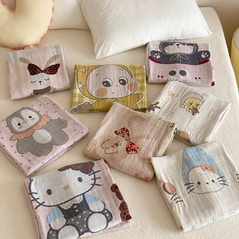 2026 New Four-Layer Gauze Cotton Bath Towel, Absorbent, Adult Couple Household Bath Towel, Four-Season Cartoon Pure Cotton Wrap Towel