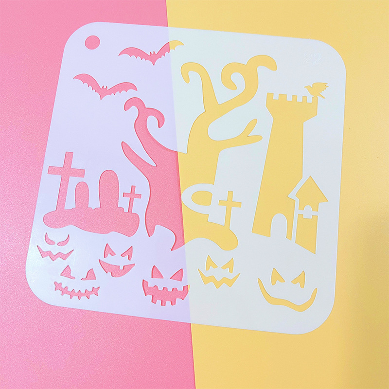 アマゾンハロウィーン手帳絵画テンプレート24種類落書き透かし彫りプラスチック画板児童diy絵画テンプレート|undefined