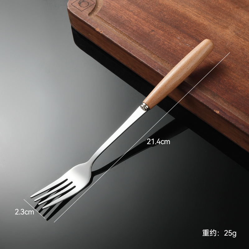 Madera de haya, alas de pollo, mango de madera, cuchillo y tenedor de acero inoxidable doméstico, cubiertos, cuchillo y tenedor de carne brillante, cuchara de carne occidental