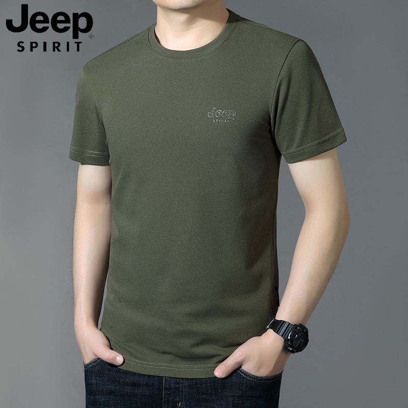 JEEP SPIRIT Fashionable solid colored short sleeve T-shirt with a…