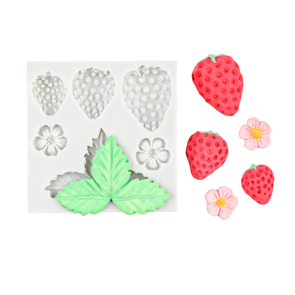 Diy fondant hoja de chocolate flor de fresa molde de silicona decoración de pastel molde de yeso herramienta de fabricación de bricolaje