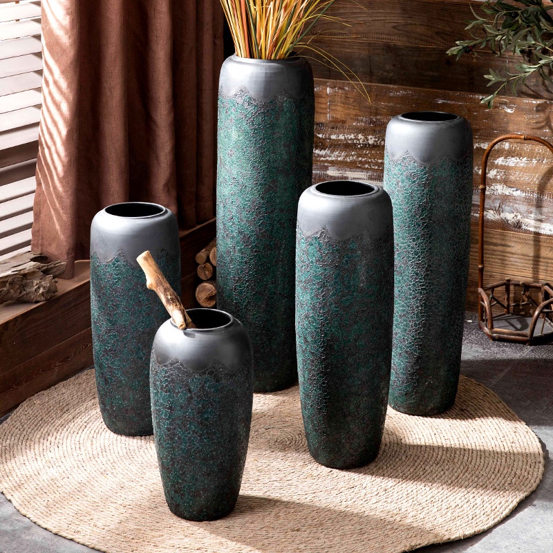 Jingdezhen 세라믹 바닥 꽃병 빈티지 고민 예술적 무성 스타일 장식 호텔 연구 꽃꽂이 장식