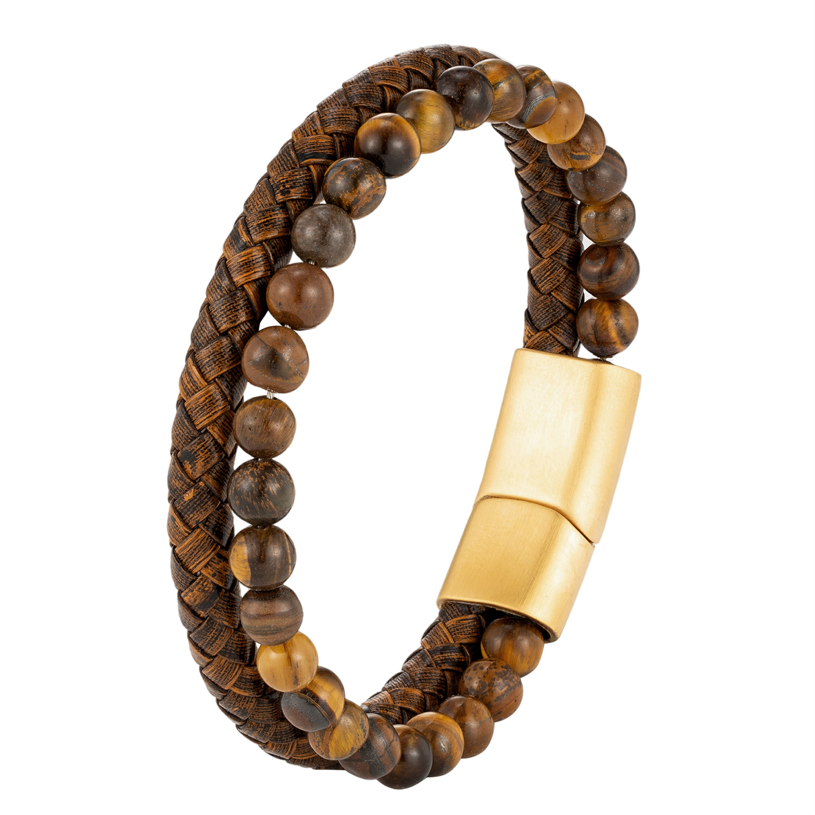 30g Weight Bracelets Classification 316L Stainless Steel , Leather Rope, Yellow tiger-stone Chain Material Woven Chain Chain Type Vintage Style 316L Stainless Steel Pu Leather Geometric Woven Chain Men Cord & Leather Bracelets