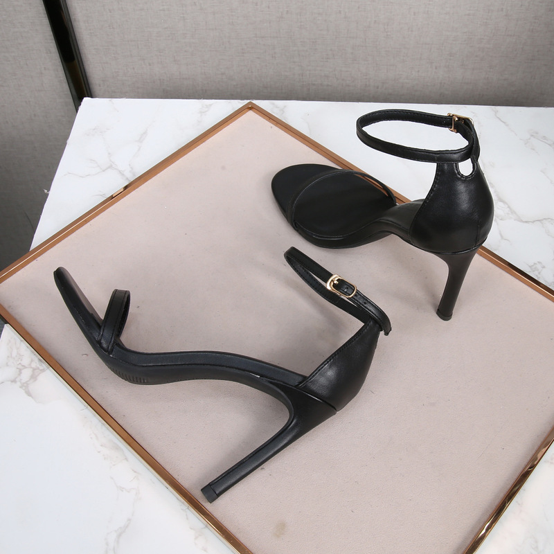 High-Heeled Sandals for Women 2026 Summer New Style Fresh and Sexy Versatile Sw One-Strap Buckle Thin Heel Black