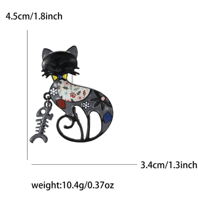 New Cartoon Alloy Enamel Fishbone Cat Brooch Creative All-match Men's and Women's Suit Sweater Corsage Jewelry Pin (Yaxa sancaqları) - gray-4673-gy