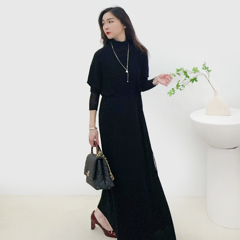 Three-dimensional Kink Design Sense Niche Side Split dress Women's Spring and Summer New Lace-up Loose Hollow Knitted Dress