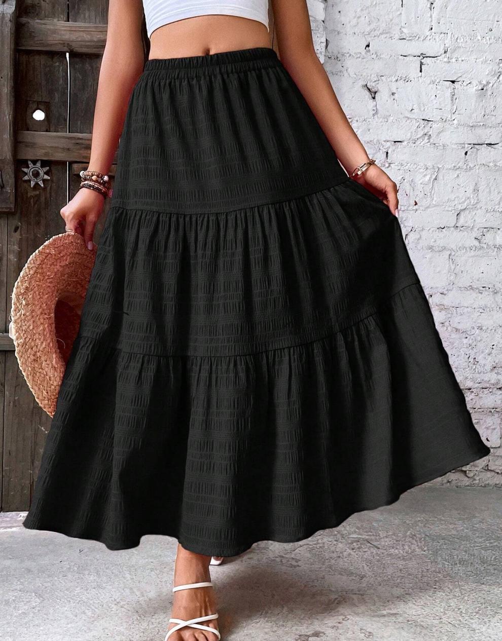 Mid Waist Waist Line Summer Vacation Simple Style Solid Color Polyester Maxi Long Dress Skirts