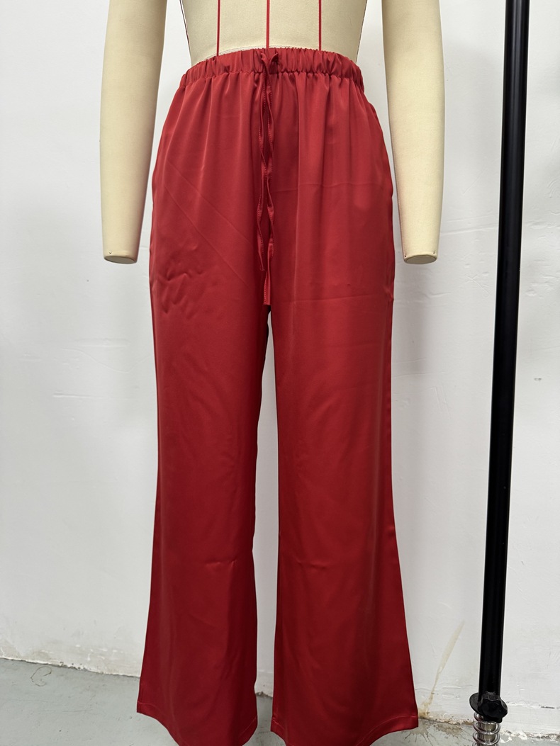 Women's Clothing Women's Trendy Satin Casual Pants Style Wide Leg Drawstring Trousers Loose Fit Spring For Formal & Casual For Women_ecoleips.com