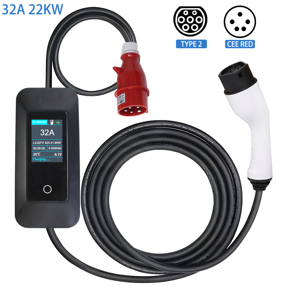 欧标22KW充电枪器欧规便携式充电枪模式二可触摸调节电流可加装AP