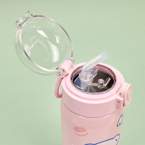 Cartoon Bear 304 Stainless Steel Insulated Tumbler with Bouncing Lid and Straw Water Cup for Students and Couples Drinking Cups