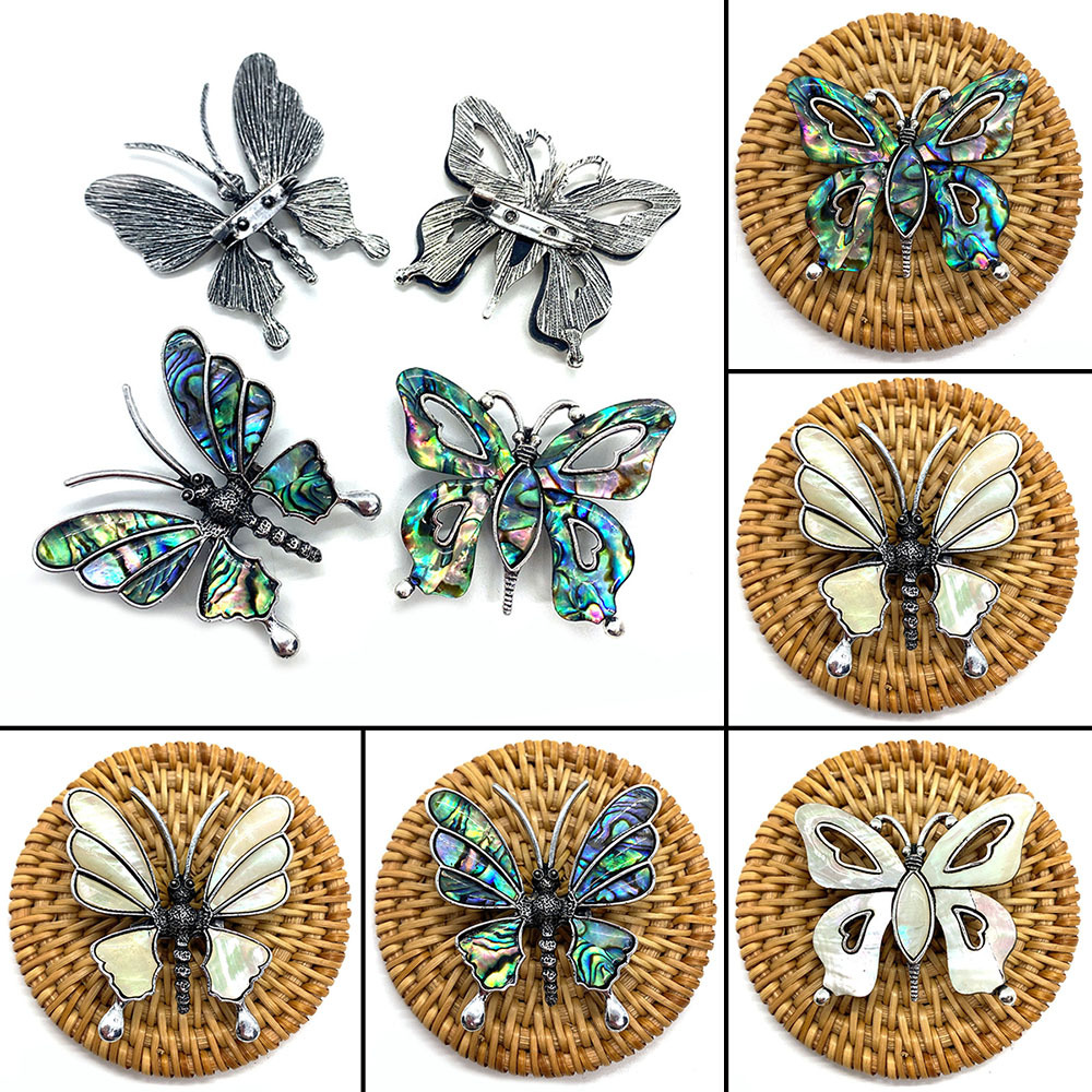 European and American Hot-Selling Natural Seawater Shell Pendant Personalized Butterfly-Shaped Abalone Brooch DIY Necklace Jewelry Accessories