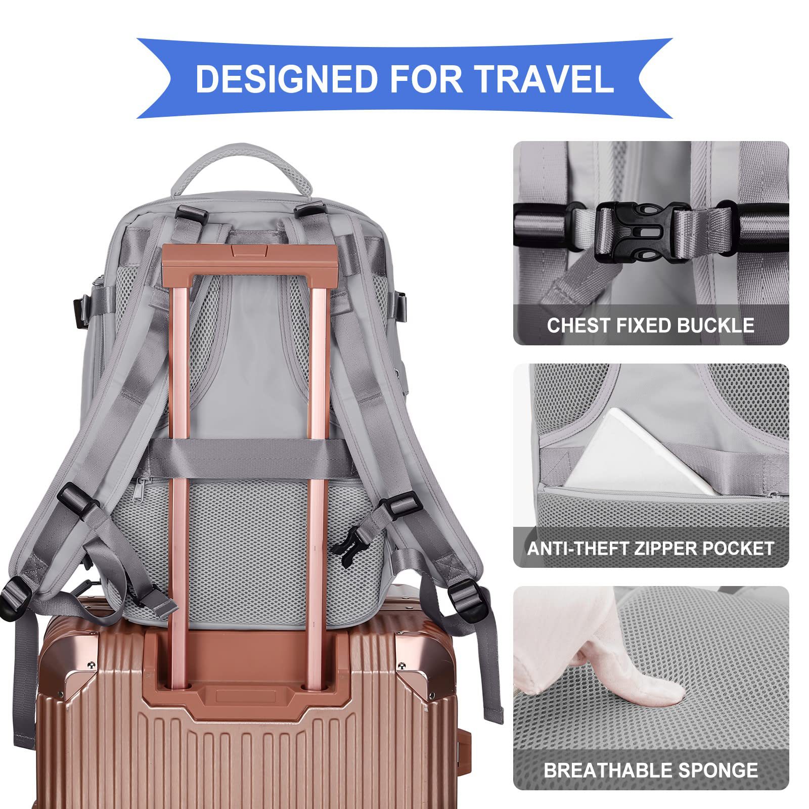 2100g Weight Nylon Lining Material Zipper Closure Type Double Shoulder Straps Strap Type Functional Backpack Bags Type Daily, Street, Shopping Occasion Nylon Material Waterproof Function Laptop Backpack Backpack Solid Color Pattern All Seasons Season Unisex Gender Elegant, Streetwear Style Square Shape Travel Backpack Girls Large Capacity Multi-Functional Luggage Backpack Short Trip Business Travel Bag 52