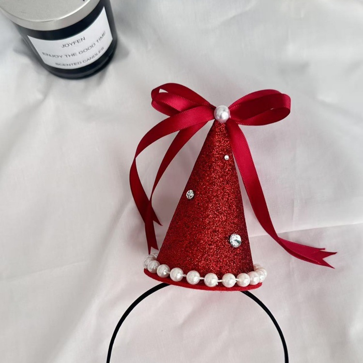 다이아몬드가 박힌 빨간색 활 머리띠