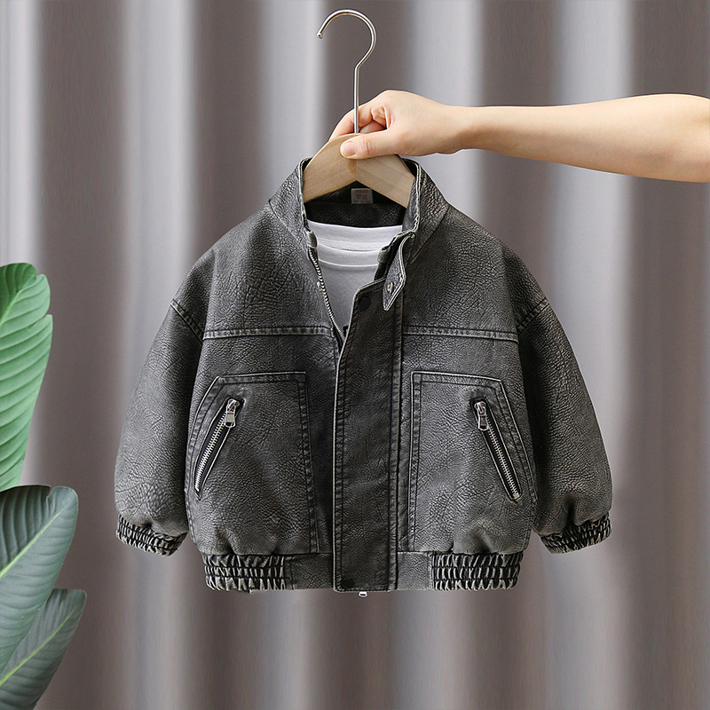 7604 ropa de primavera para niños chaqueta de cuero fresca y hermosa chaqueta de calle frita occidental para niños 2025 nueva moda de primavera y otoño cuero rojo neto