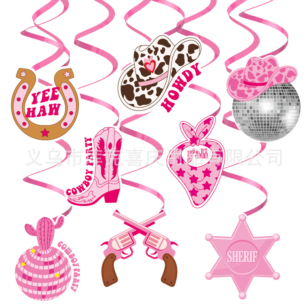 Amazon nuevo Rosa occidental Denim decoración fiesta de cumpleaños femenina Placa de papel taza de papel tire bandera decoración suministros traje