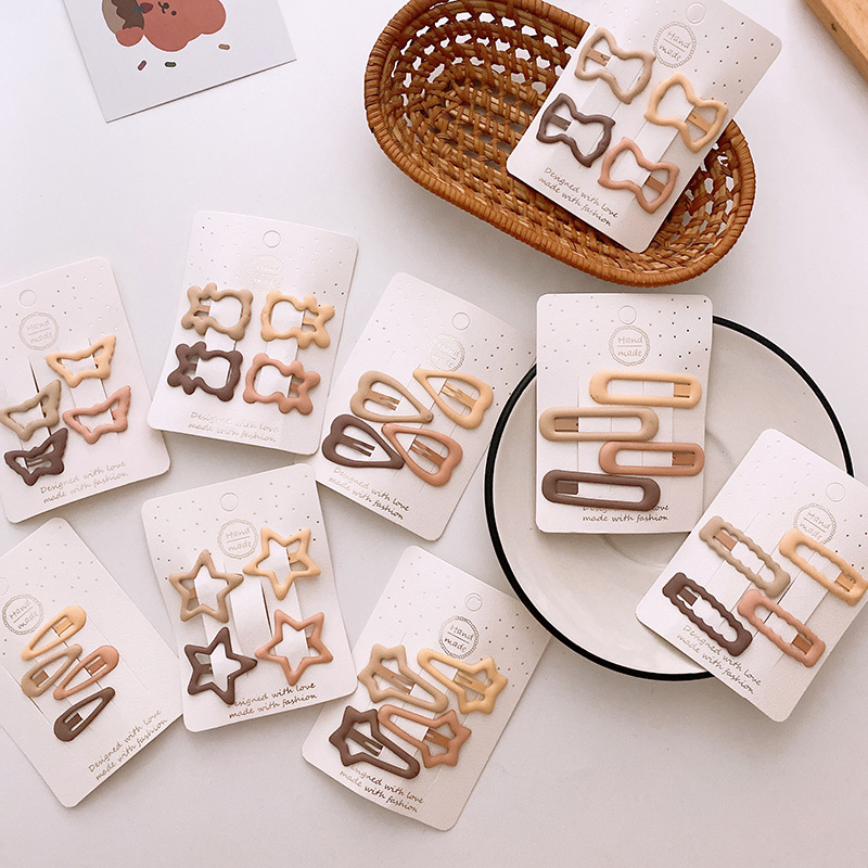 15g Weight Hair Clip Hair Accessories Type 1 Set Quantity Holiday, Daily, Selfie Occasion Metal Material Geometric Pattern Women's Gender Sweet Style New One Card 4 Versatile Basic Frosted Dripping Cream Tea Color BB Clip Five Stars Lovely Heart-Shaped Hair Clips Hair Accessories 1