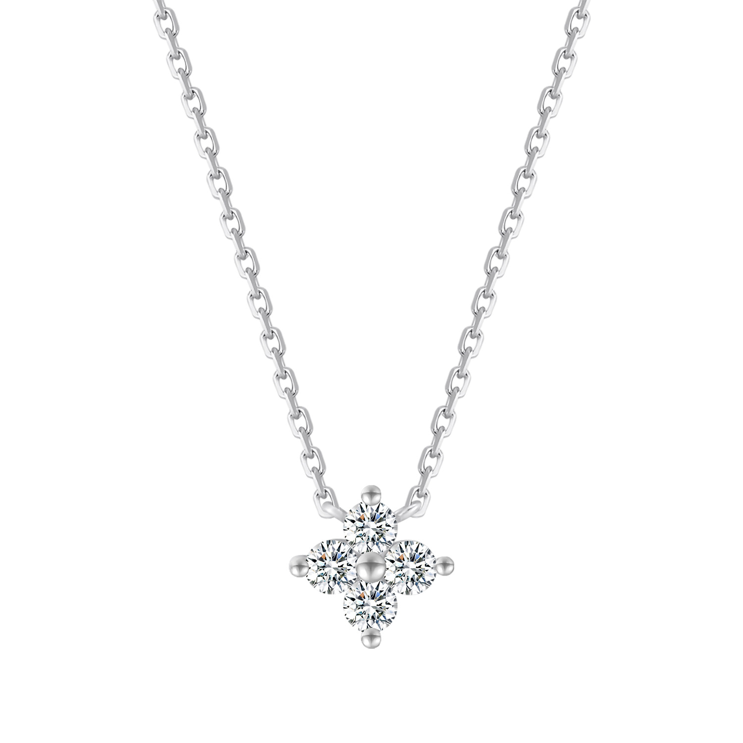 Pure Silver Four Leaf Clover Necklace Elegant Women's Floral Chain_voghion.com