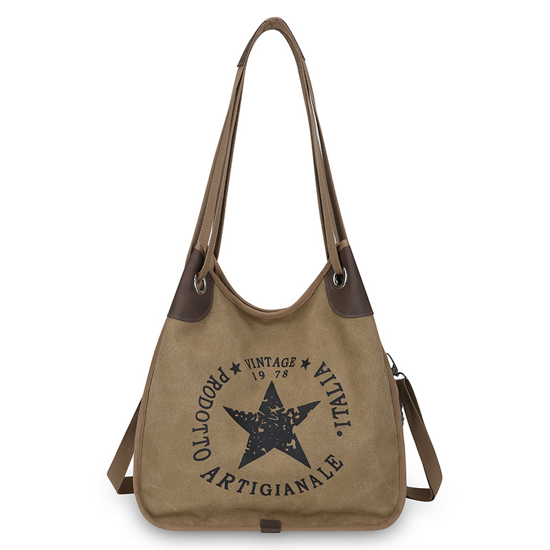 Vintage printed canvas tote bag for women, large-capacity underarm bag, canvas shoulder bag, casual crossbody bag, commuter bag