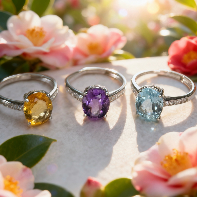 Natural aquamarine ring, adjustable opening, simple and dazzling cubic zirconia ring, S925 sterling silver jewelry, does not fade