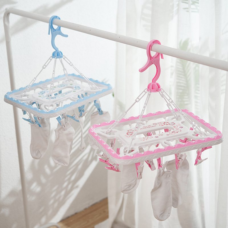 Sanhe 20-Clip Rectangular Drying Rack with Lace, Multi-Clip Clothes Drying Rack, Portable for Drying Socks and Underwear