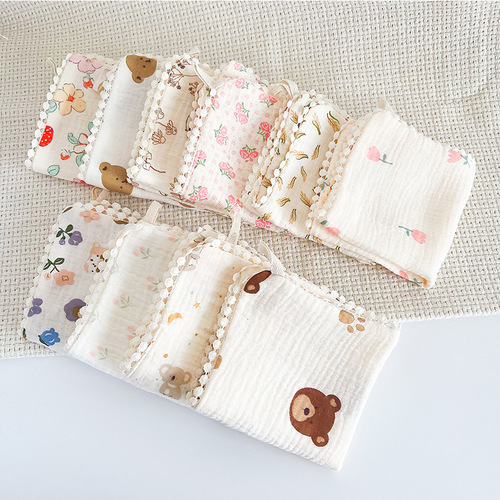 Korean style summer new baby saliva towel newborn square six-layer gauze bib wavy edge floral baby square towel