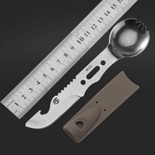 Multifunctional camping tableware, knife, fork and spoon integrated outdoor knife, camping survival knife, high-pitched whistle
