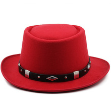 歐美英倫風黑皮帶圓頂彎檐禮帽純色凹凸紳士潮帽卓別林同款漢堡帽