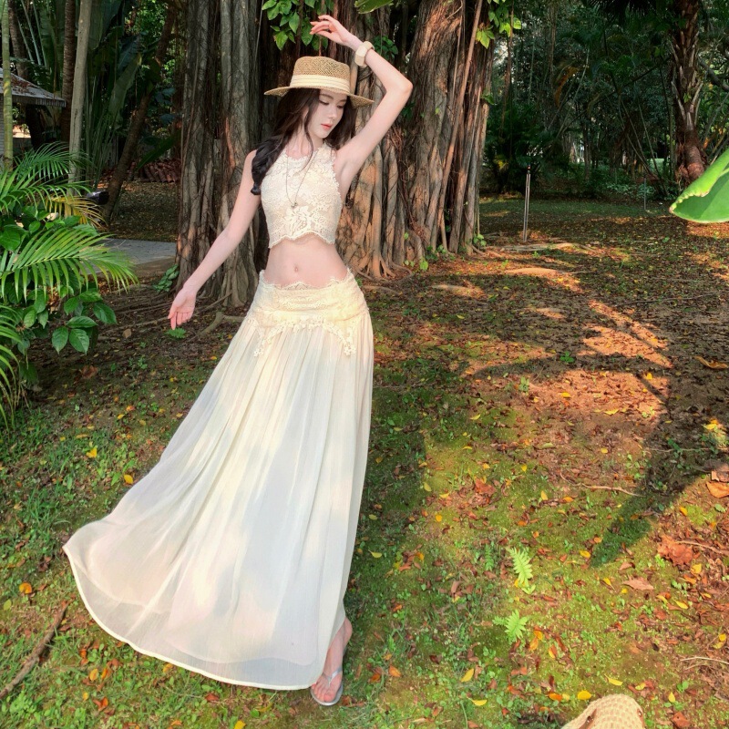 Your Lazy Louvre Fantasy Elegant Sweet and Delicate Eyelash Lace Top + Long Skirt Set for Women Your Lazy Louvre Fantasy Elegant Sweet and Delicate Eyelash Lace Top + Long Skirt Set for Women